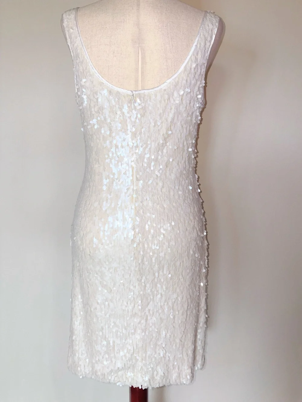 White House Black Market Ivory Sequin Scoop Neck Tank Dress Size 10 - Picture 3 of 8